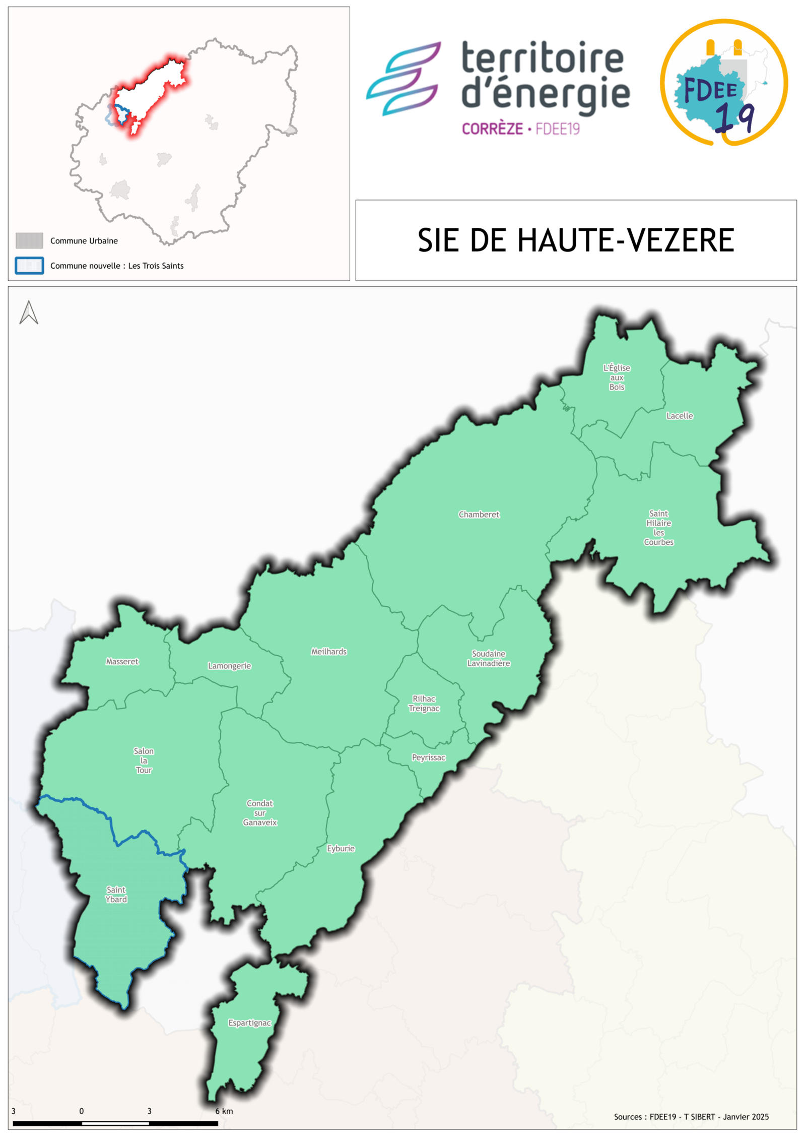 Carte secteur d'&eacute;nergie de la Roche Canillac